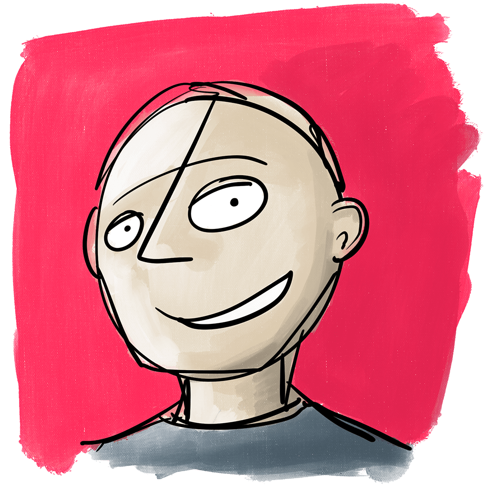 Bryan Mathers, hand-drawn cartoon portrait